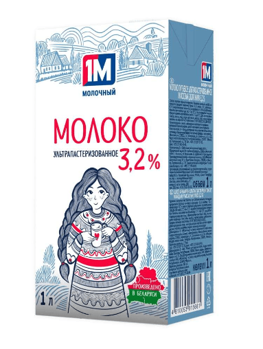 Молоко питьевое ультрапастеризованное, 3,2%, 1 л, «1М» * 12 штук