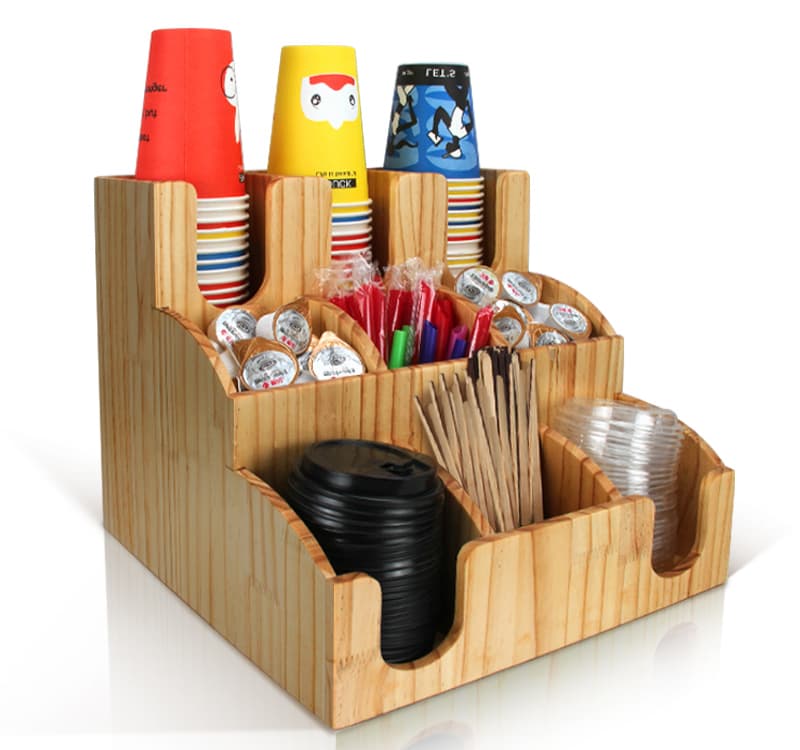 Подставка деревянная с 3 секциями под стаканы и 6 секциями под аксессуары